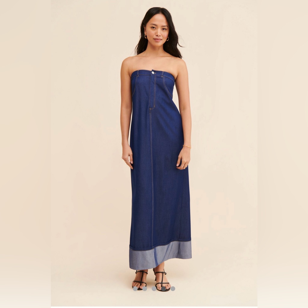 Anthropologie Strapless Dark Blue Dress